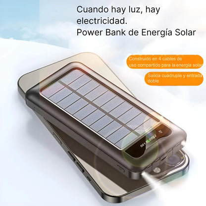 Power Bank Solar Batería Portátil 4 Cables