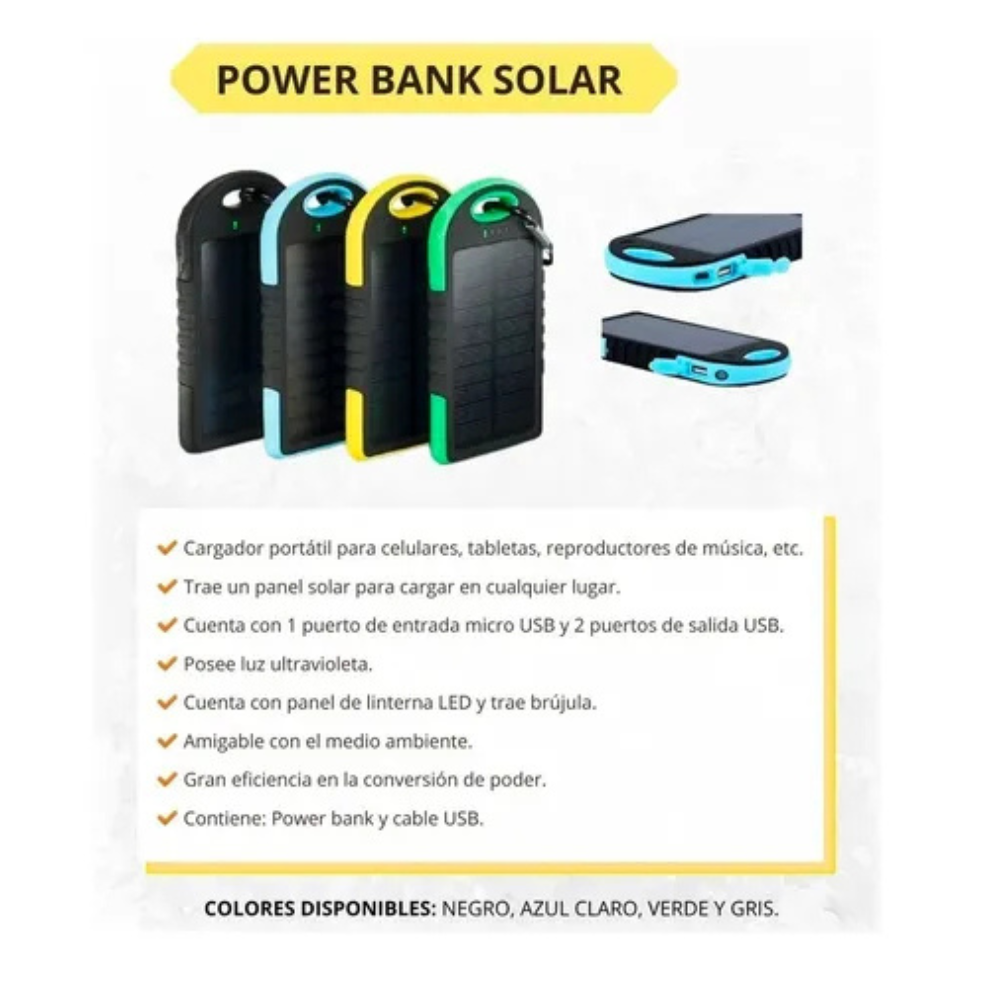 Power bank panel solar 10000 mAh con linterna