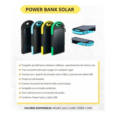 Power bank panel solar 10000 mAh con linterna