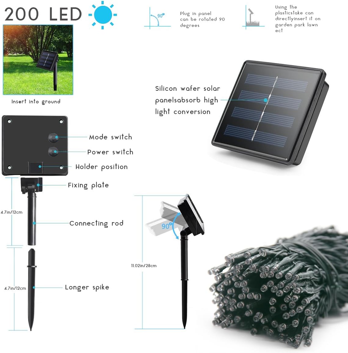 Luces LED con panel solar de 10 metros